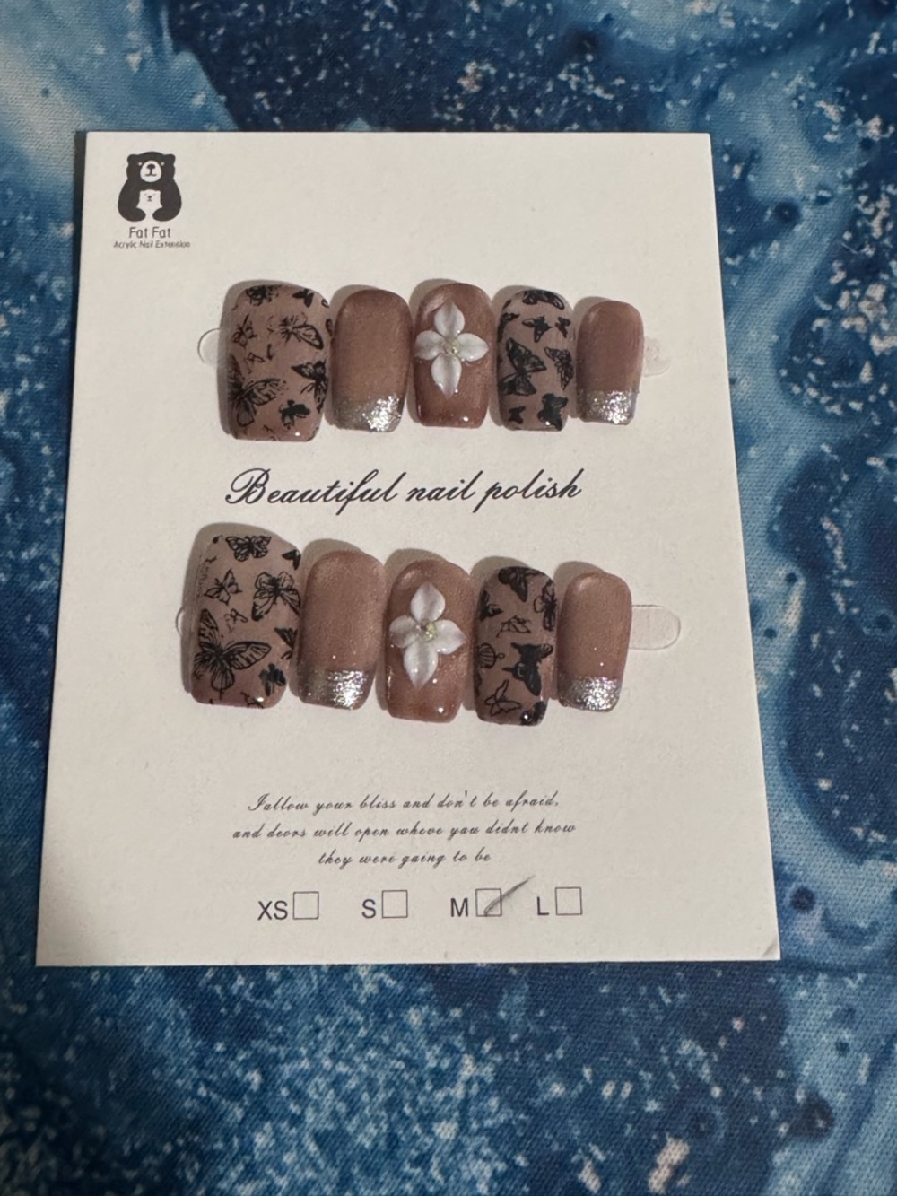 Neutral Brown Butterfly Press-On Nails with Floral Accent - Picture 2 of 3